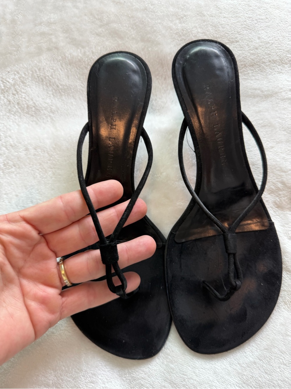 Ralph Lauren Black Strappy Toe-Loop Slide Sandals
